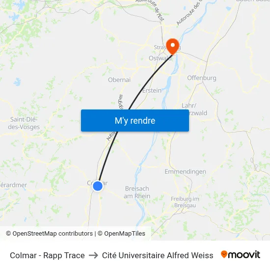 Colmar - Rapp Trace to Cité Universitaire Alfred Weiss map