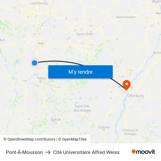 Pont-À-Mousson to Cité Universitaire Alfred Weiss map