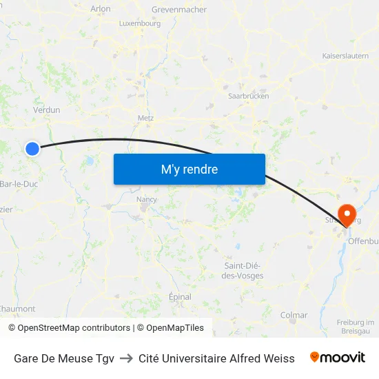 Gare De Meuse Tgv to Cité Universitaire Alfred Weiss map