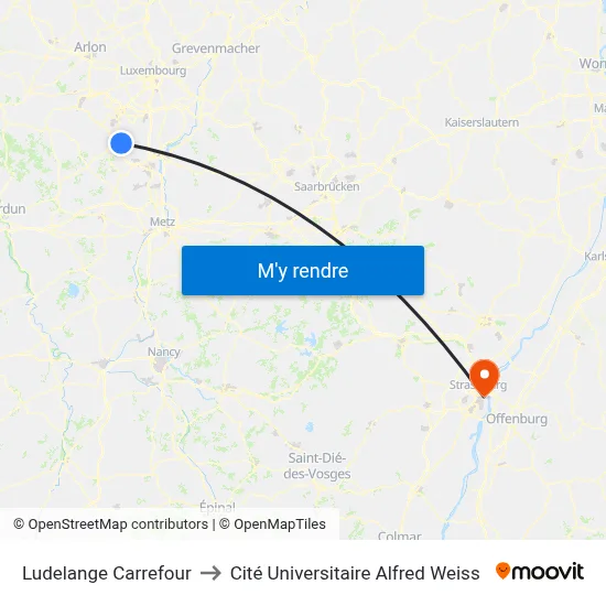 Ludelange Carrefour to Cité Universitaire Alfred Weiss map