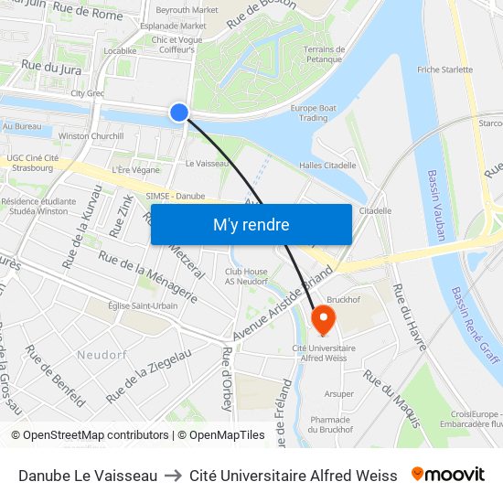 Danube Le Vaisseau to Cité Universitaire Alfred Weiss map