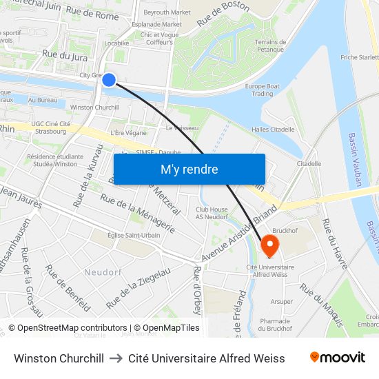 Winston Churchill to Cité Universitaire Alfred Weiss map