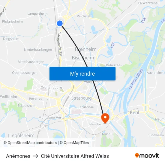 Anémones to Cité Universitaire Alfred Weiss map