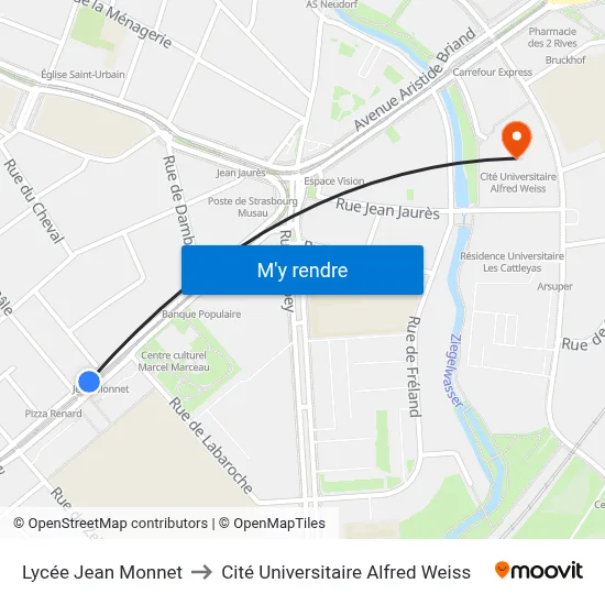 Lycée Jean Monnet to Cité Universitaire Alfred Weiss map