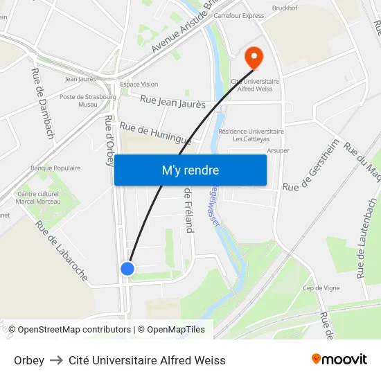 Orbey to Cité Universitaire Alfred Weiss map