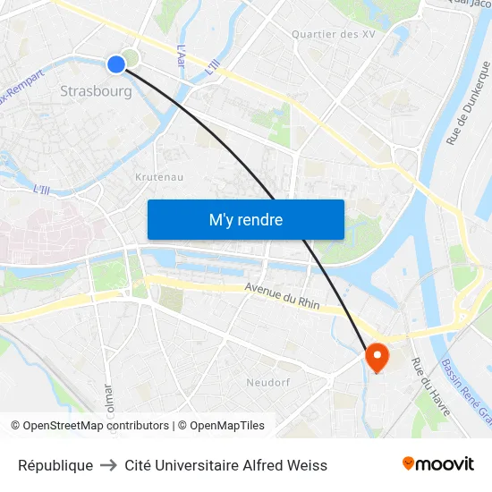 République to Cité Universitaire Alfred Weiss map