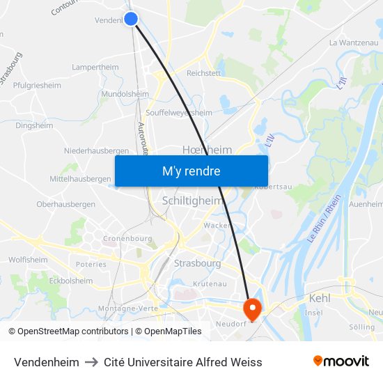 Vendenheim to Cité Universitaire Alfred Weiss map
