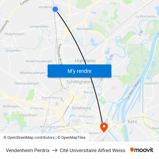 Vendenheim Perdrix to Cité Universitaire Alfred Weiss map