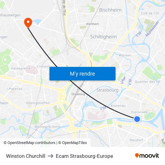 Winston Churchill to Ecam Strasbourg-Europe map