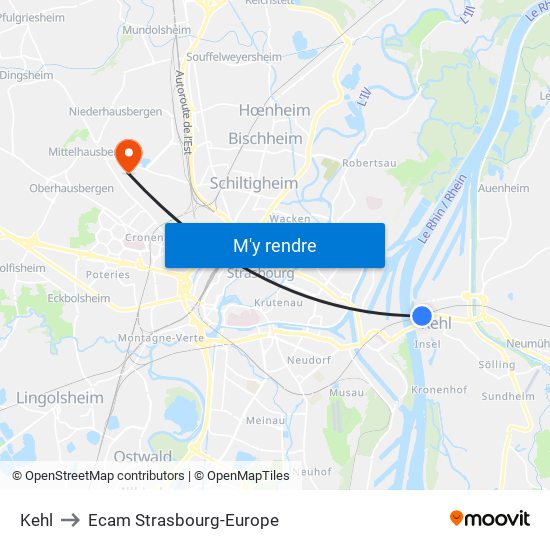 Kehl to Ecam Strasbourg-Europe map
