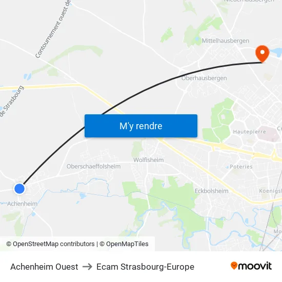 Achenheim Ouest to Ecam Strasbourg-Europe map