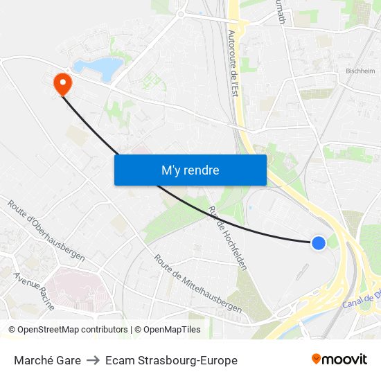 Marché Gare to Ecam Strasbourg-Europe map