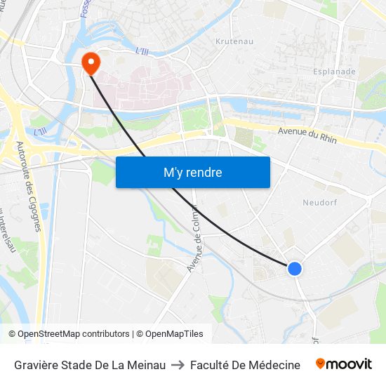 Gravière Stade De La Meinau to Faculté De Médecine map