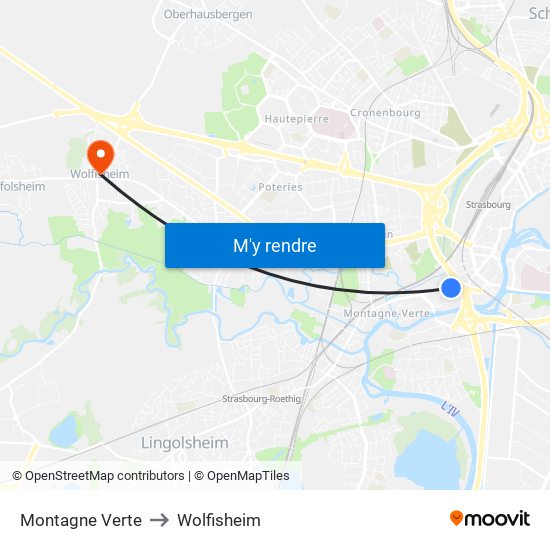 Montagne Verte to Wolfisheim map