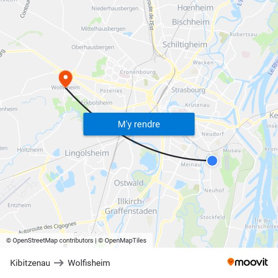 Kibitzenau to Wolfisheim map