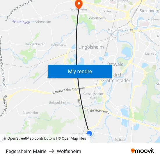 Fegersheim Mairie to Wolfisheim map