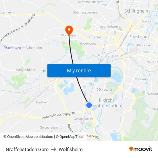 Graffenstaden Gare to Wolfisheim map