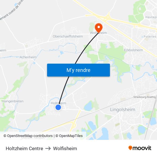 Holtzheim Centre to Wolfisheim map