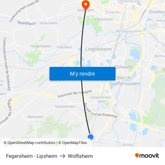 Fegersheim - Lipsheim to Wolfisheim map