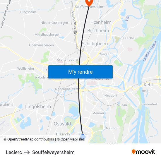 Leclerc to Souffelweyersheim map