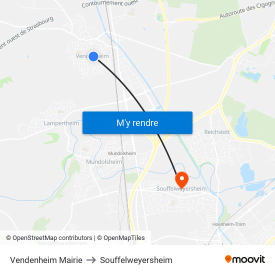 Vendenheim Mairie to Souffelweyersheim map