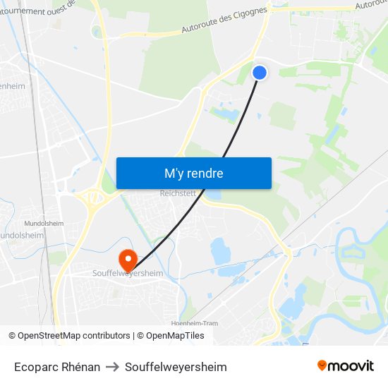 Ecoparc Rhénan to Souffelweyersheim map