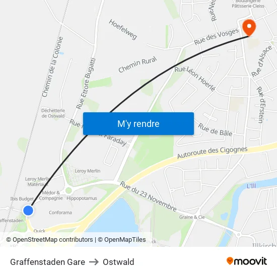Graffenstaden Gare to Ostwald map