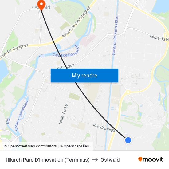 Illkirch Parc D'Innovation (Terminus) to Ostwald map