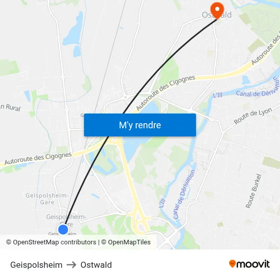 Geispolsheim to Ostwald map