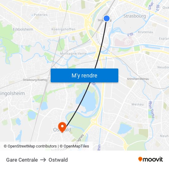 Gare Centrale to Ostwald map