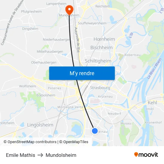Emile Mathis to Mundolsheim map