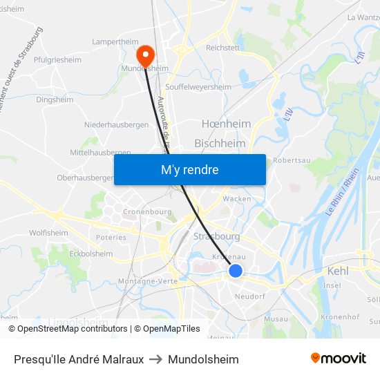 Presqu'Ile André Malraux to Mundolsheim map