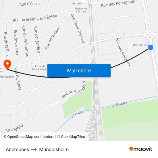 Anémones to Mundolsheim map