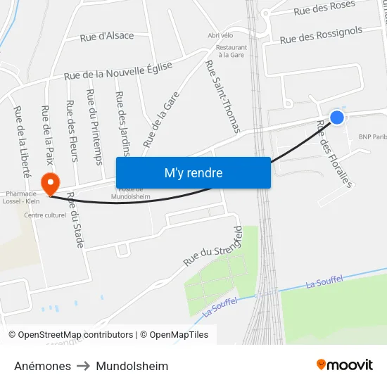 Anémones to Mundolsheim map