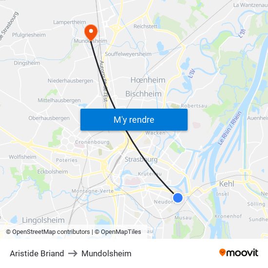 Aristide Briand to Mundolsheim map