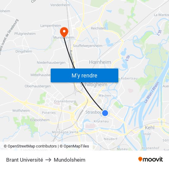 Brant Université to Mundolsheim map