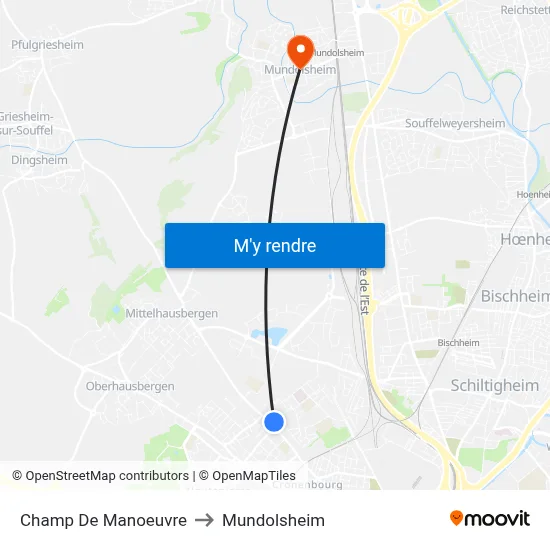 Champ De Manoeuvre to Mundolsheim map