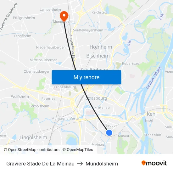 Gravière Stade De La Meinau to Mundolsheim map
