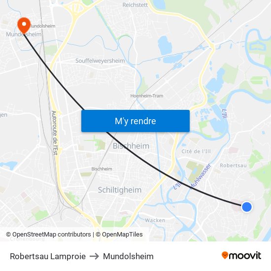 Robertsau Lamproie to Mundolsheim map