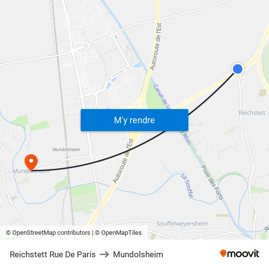 Reichstett Rue De Paris to Mundolsheim map