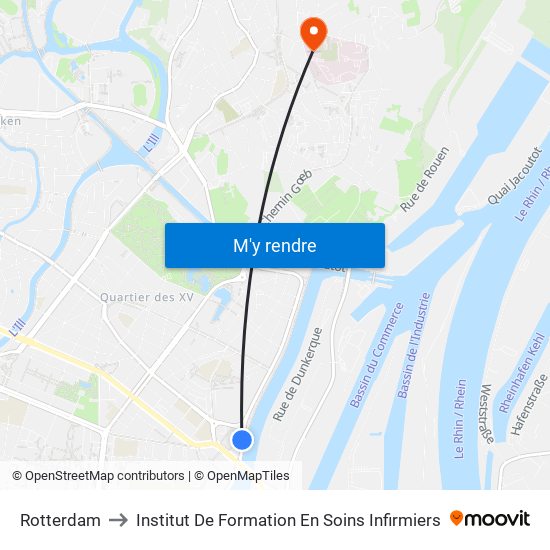 Rotterdam to Institut De Formation En Soins Infirmiers map