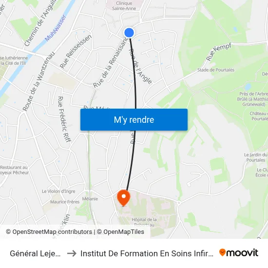 Général Lejeune to Institut De Formation En Soins Infirmiers map