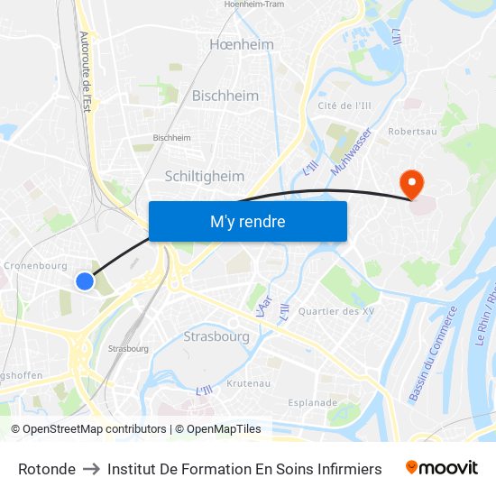 Rotonde to Institut De Formation En Soins Infirmiers map