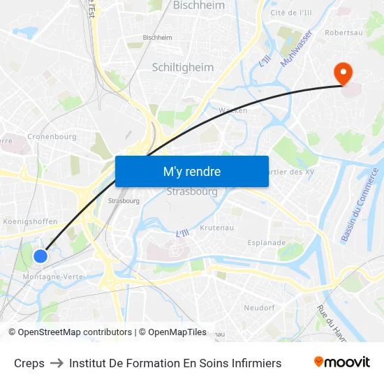 Creps to Institut De Formation En Soins Infirmiers map