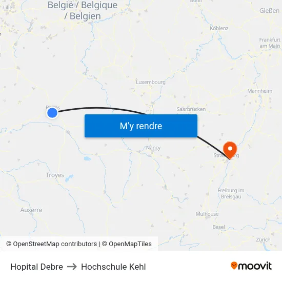 Hopital Debre to Hochschule Kehl map