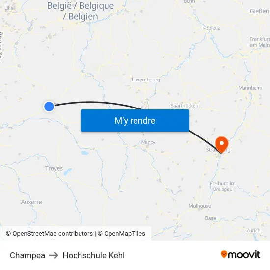 Champea to Hochschule Kehl map