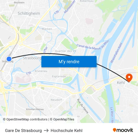 Gare De Strasbourg to Hochschule Kehl map