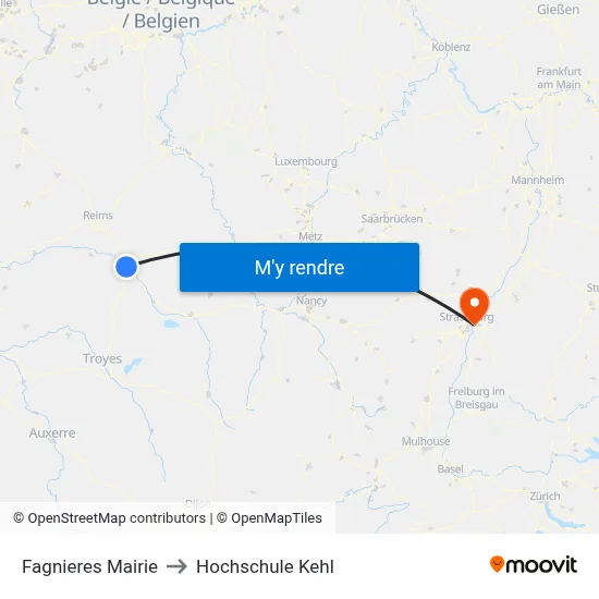 Fagnieres Mairie to Hochschule Kehl map