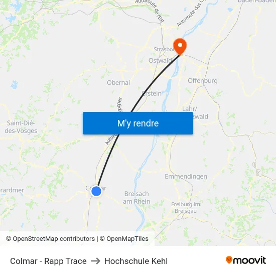 Colmar - Rapp Trace to Hochschule Kehl map