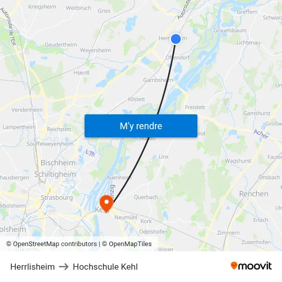 Herrlisheim to Hochschule Kehl map